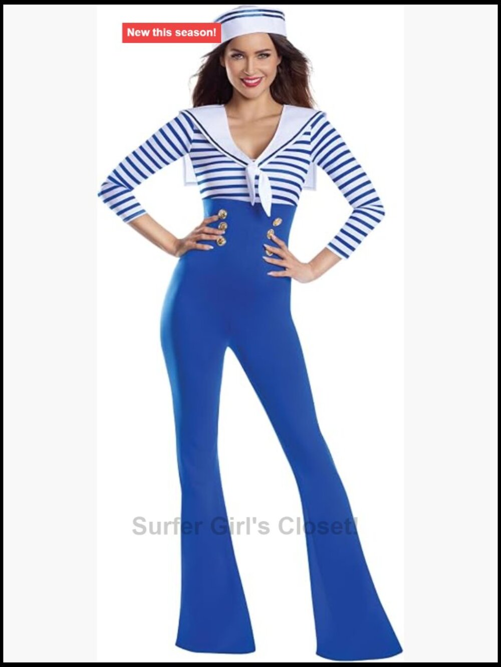Bellbottom Jumpsuit Striped Top Sailor Collar Sequin Appliqué Costume Set